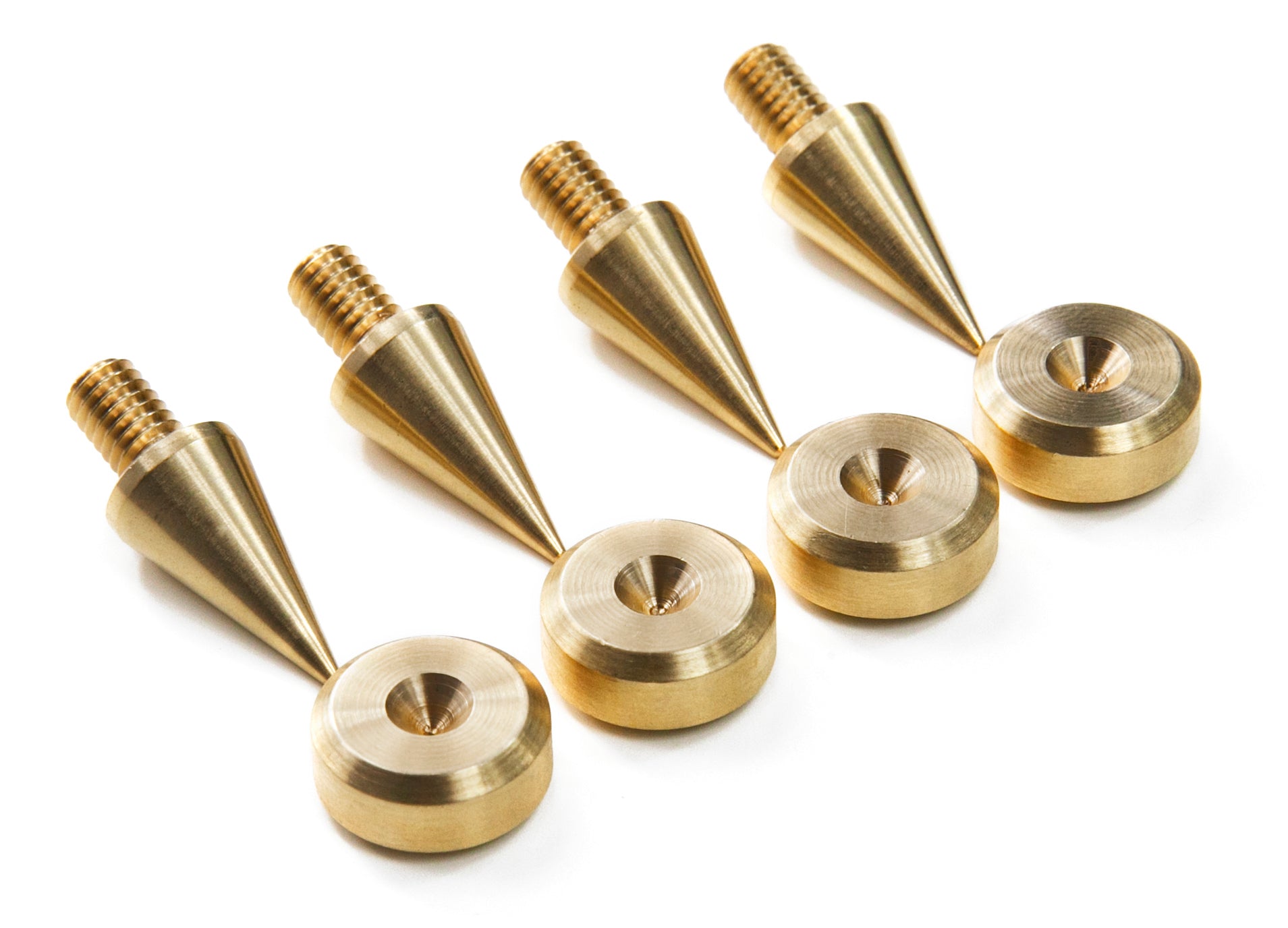 SET - 4x M8 BRASS Speaker Spikes 11mm dia + BRASS Pads 16mm dia